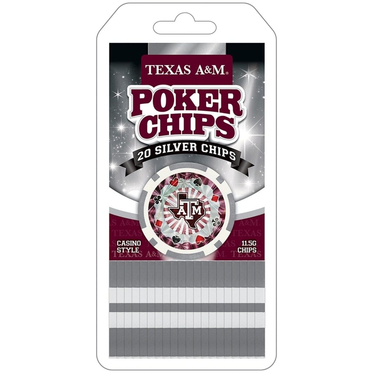 Texas Aandm Aggies Poker Chips Silver Collectors Edition 20 Casino Style Chips